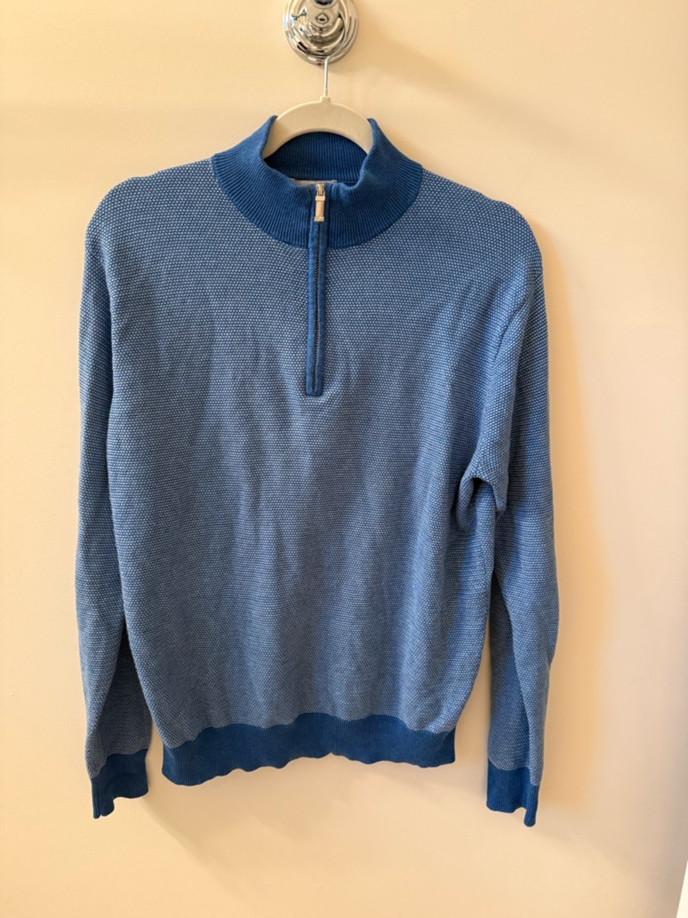 Peter Millar Blue Birdseye Quarter Zip Sweater Men’s Medium
